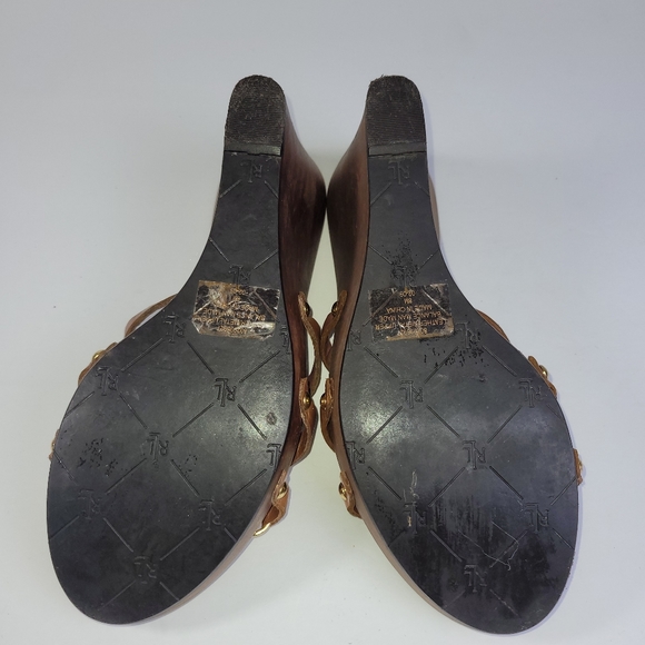 Ralph Lauren Wood Sandal Multi color leather metal Strap - Picture 9 of 11